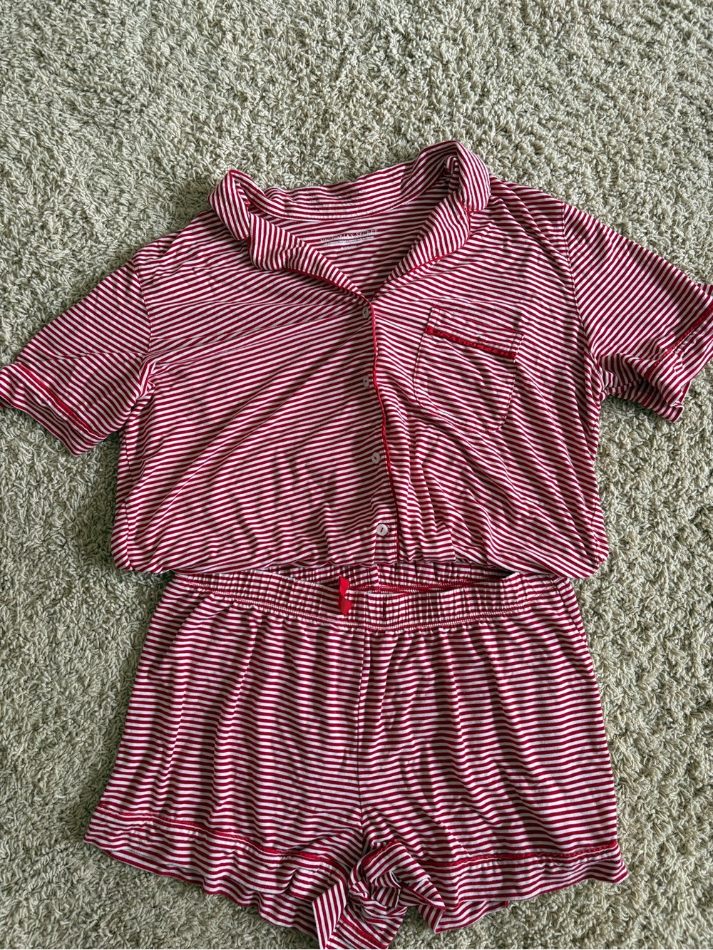 Victoria's Secret Red and White Striped Short Pajama Set